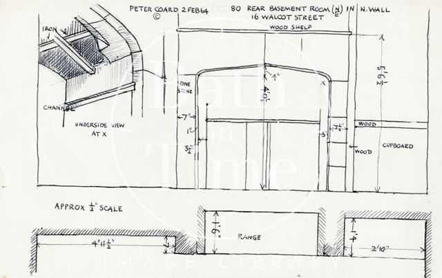 Fireplace and range, 16, Walcot Street, Bath 1964