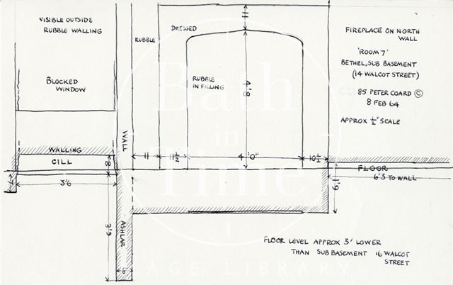 Fireplace, Bethel Baptist Chapel, rear of 14, Walcot Street, Bath 1964