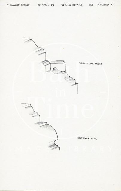 Ceiling details, 4, Walcot Street, Bath 1969