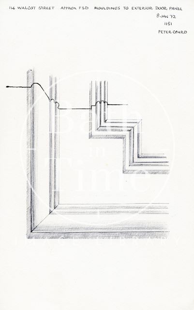 Door panel detail, 114, Walcot Street, Bath 1972