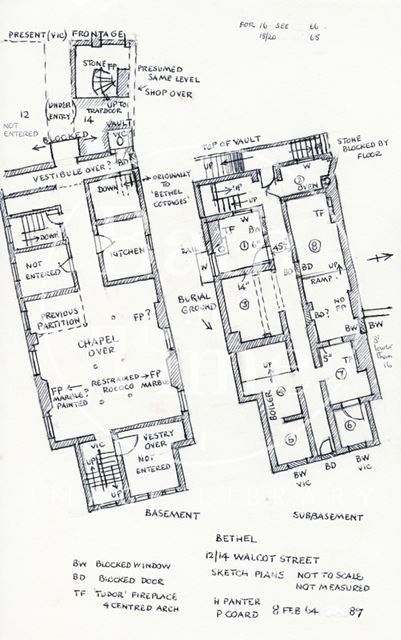 Basement floor plans, Bethel Baptist Chapel, rear of 12 & 14, Walcot Street, Bath 1964