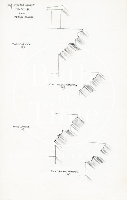 Cornice profiles, 103 & 113, Walcot Street, Bath 1971