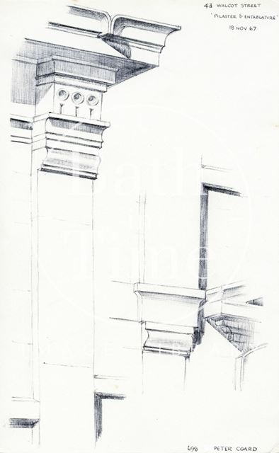 Pilaster and entablature details, 43, Walcot Street, Bath 1967