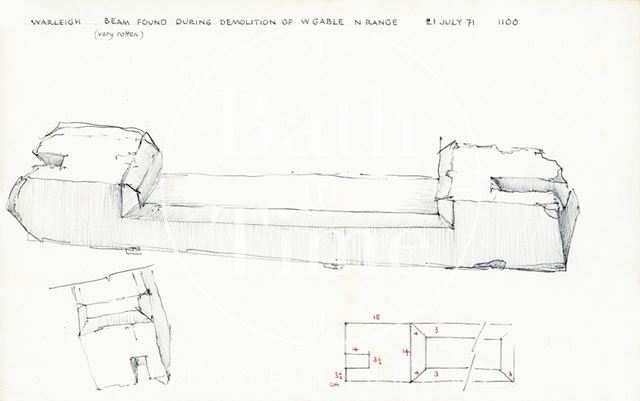 Beam found during demolition of west wing, Hanover Square, Warleigh 1971