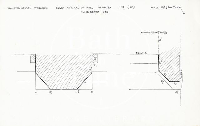 Profile of beams in hall, Hanover Square, Warleigh 1970