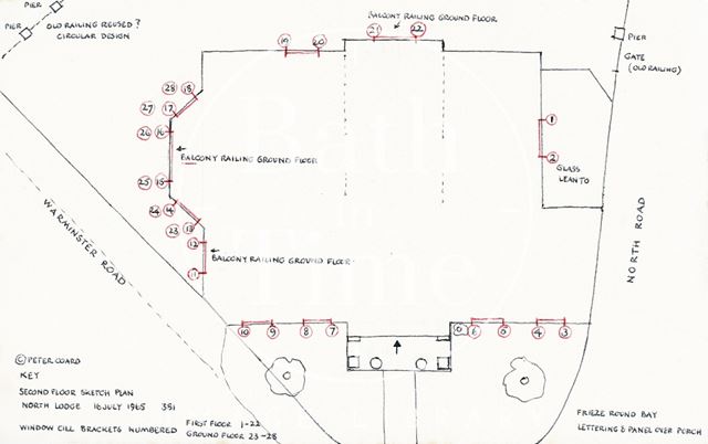 Second floor sketch plan, North Lodge, Warminster Road, Bath 1965