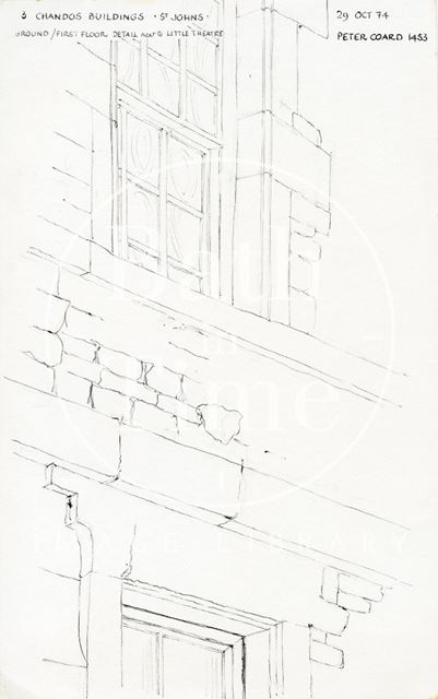 Ground and first floor detail, 3, Chandos Buildings, Bath 1974