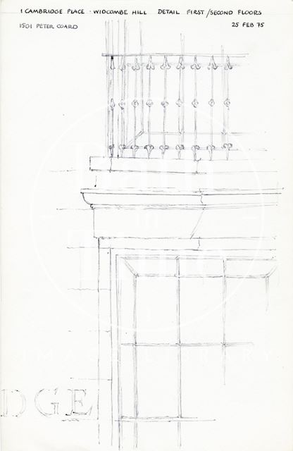 First and second floor detail, 1, Cambridge Place, Widcombe Hill, Bath 1975