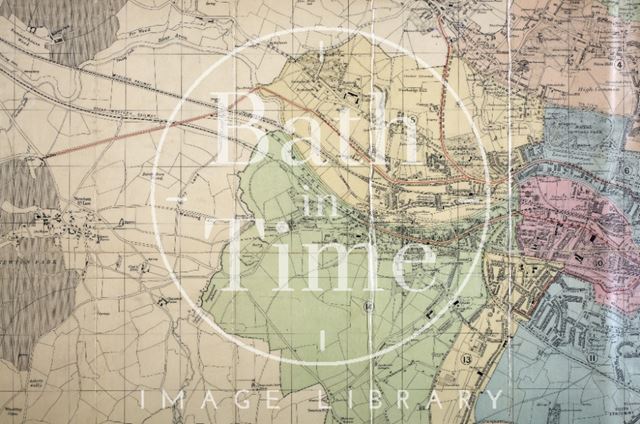 Bath City centre and suburbs, showing the route of Bath Electric Tramways in red 1915