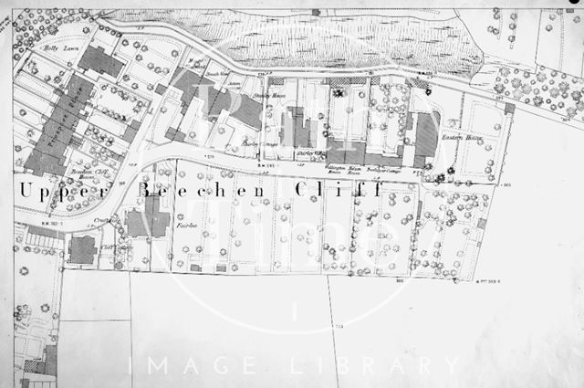 Upper Beechen Cliff, Bath 1:500 OS map 1885 - detail