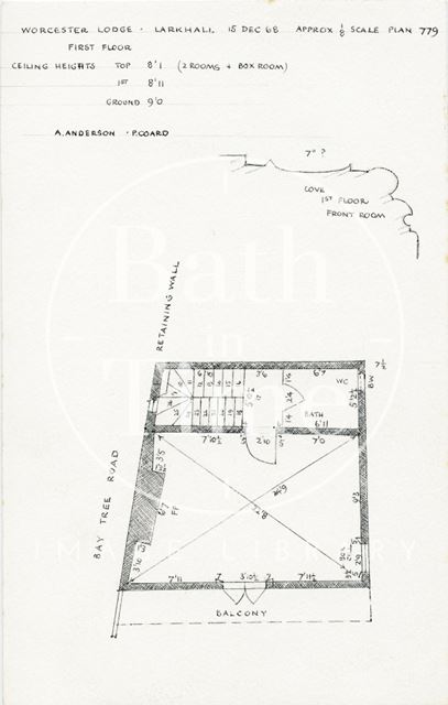 First floor plan, Worcester Lodge, Larkhall, Bath 1968