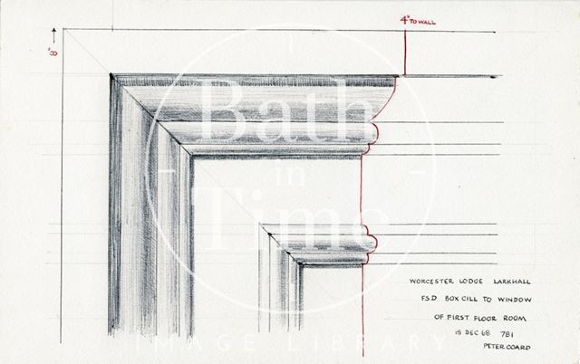 Box sill to window of first floor room, Worcester Lodge, Larkhall, Bath 1968