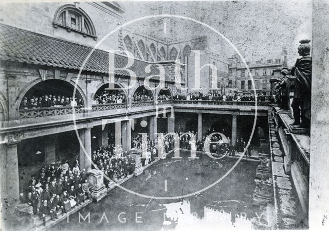 A large gathering at the Roman Great Bath, Bath c.1910