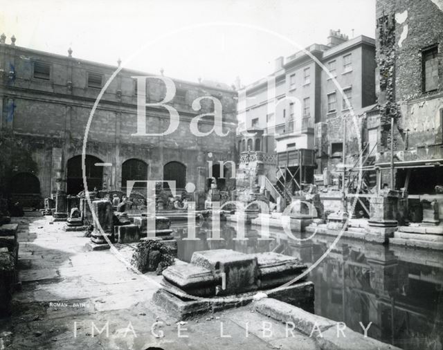 An early view of the Roman Great Bath, looking towards the King's and Queen's Bath c.1890