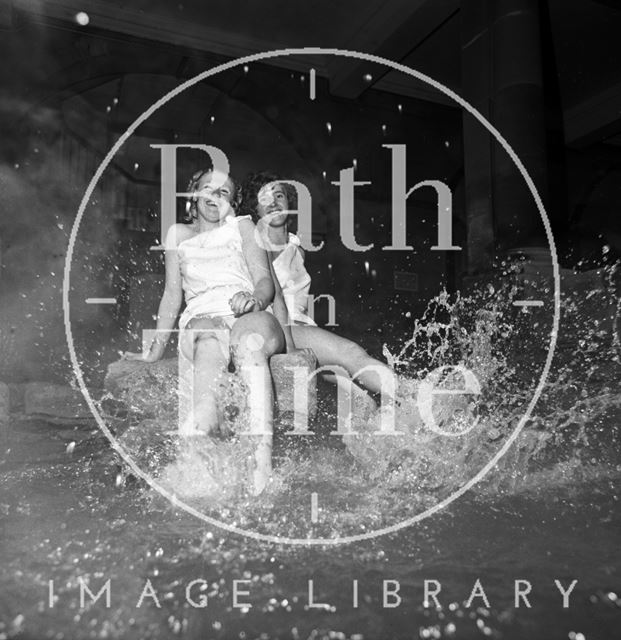 Making a splash in the Roman Great Bath, Bath 1971