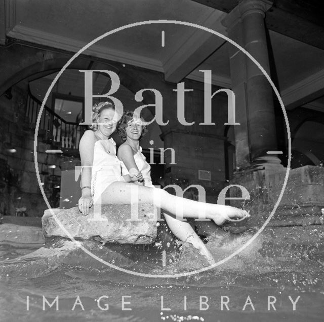 Making a splash in the Roman Great Bath, Bath 1971