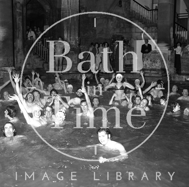 Revellers in the Great Bath, Bath 1973