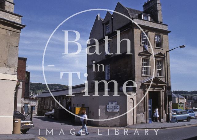 The Corn Market and entrance to the tramshed, Walcot Street, Bath 1989