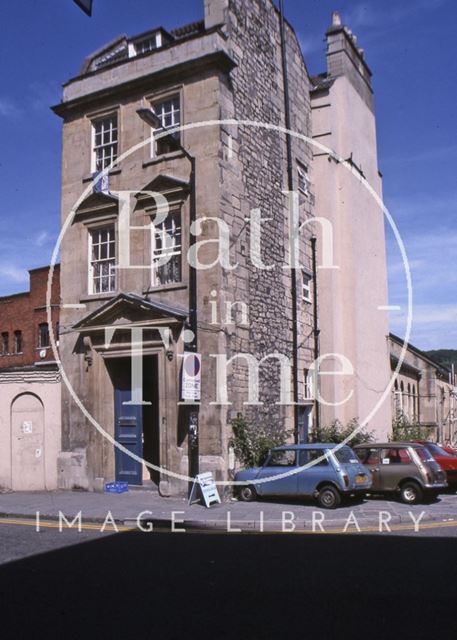 The Corn Market and entrance to the tramshed, Walcot Street, Bath 1989