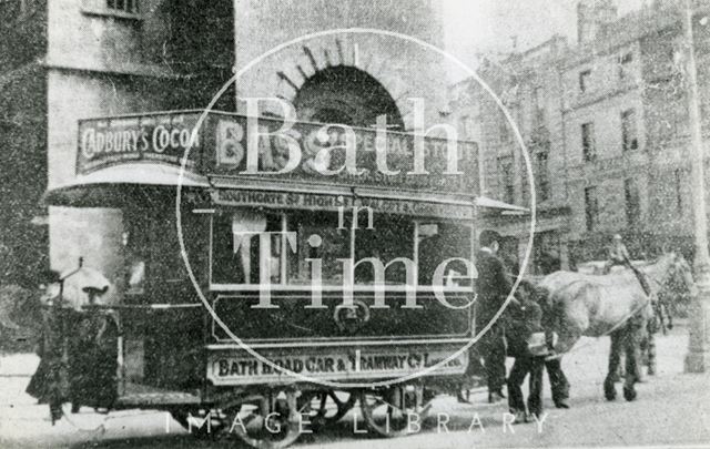 A horse tram outside St. James's Church, Bath c.1890