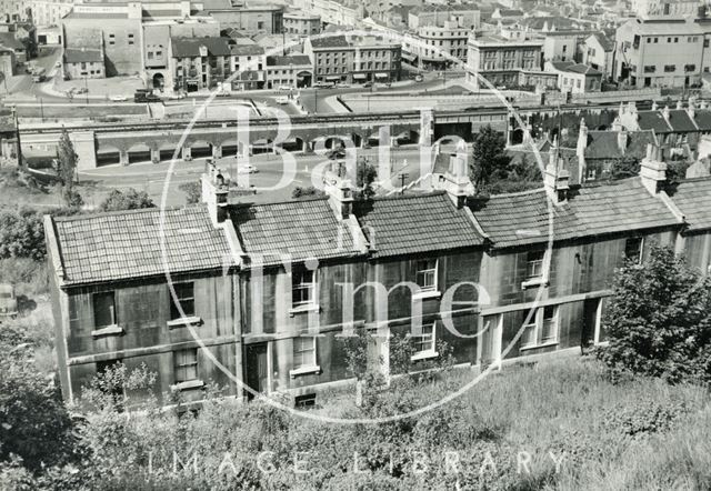 View over 95 to 99, Calton Road (previously 1 to 5, St. Mark's Terrace) towards Broad Quay, Bath 1967