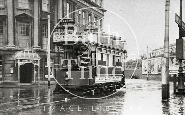 Tram No. 4 outside the Royal Hotel, Manvers Street, Bath c.1930