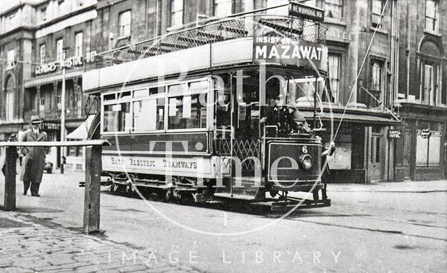 Tram No. 6 outside the Argyll Hotel, Dorchester street, Bath c.1930