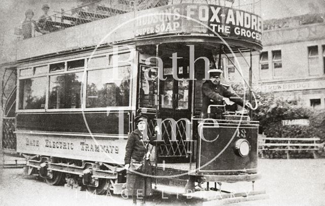 Tram No. 13 outside the Crown Inn, Bathford c.1930