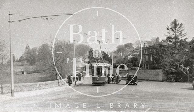 Tram No. 5 outside the Crown Inn, Bathford c.1930