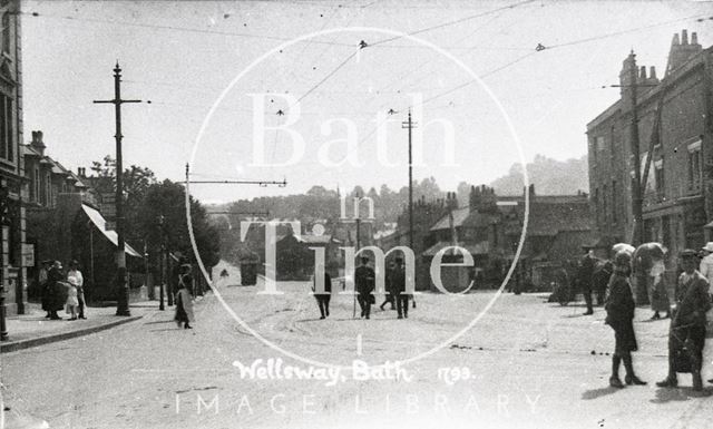 Tram in the distance and street scene, Wellsway, Bear Flat, Bath c.1917