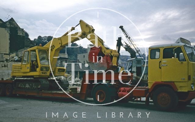 Excavator for demolition work, Newark Street, Bath 1971