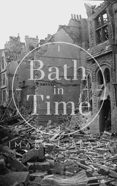 The bombed out shell of Kingsmead Board School, Bath 1942