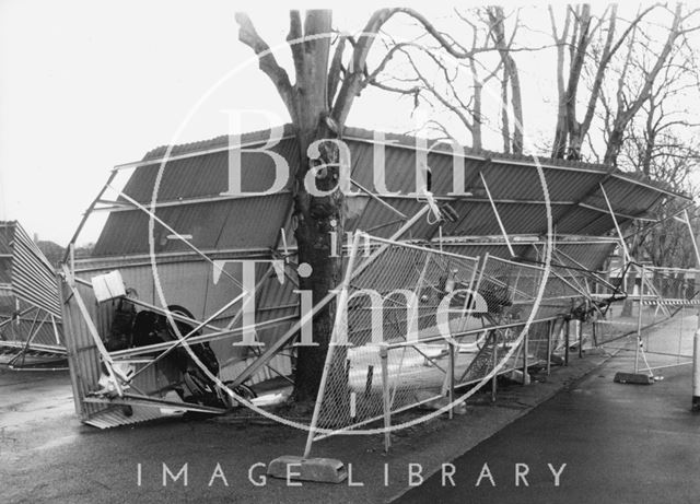 A bicycle shed, destroyed by gales 1990