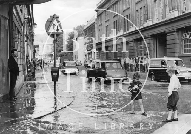 Paddling on the zebra crossing, Dorchester Street, Bath 1968