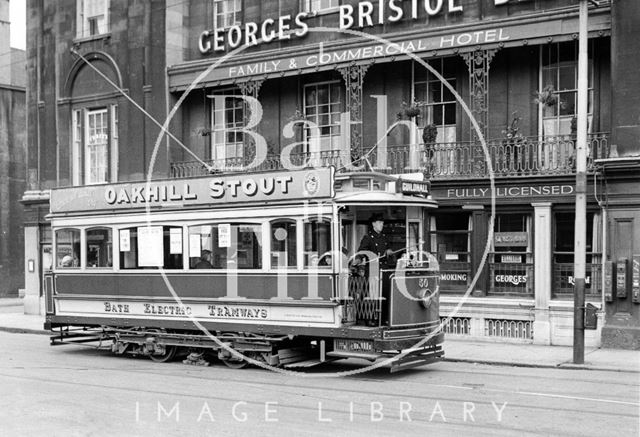 Electric tram in Dorchester Street, Bath 1935