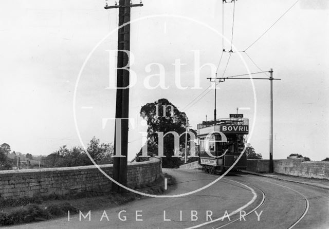 Tram No. 22 crossing the New Bridge, Bath 1935