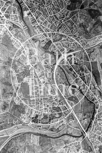 Aerial view of the approved route the Batheaston/Swainswick Bypass and A36 link road 1990