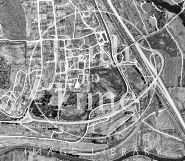 The aerial view of the approved route the Batheaston/Swainswick Bypass and A36 link road 1990 - detail