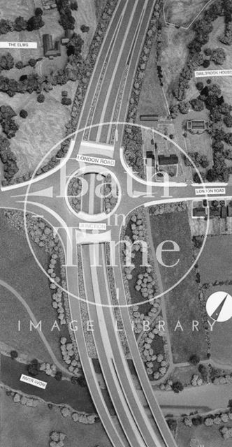 The London Road roundabout seen from above by Bailbrook House 1990