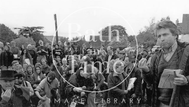 Jonathan Dimbleby addresses the media a local residents during a Batheaston/Swainswick Bypass protest rally 1994