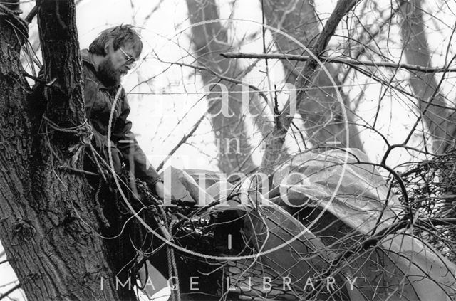 A tree-dweller and his home, Batheaston/Swainswick Bypass 1994