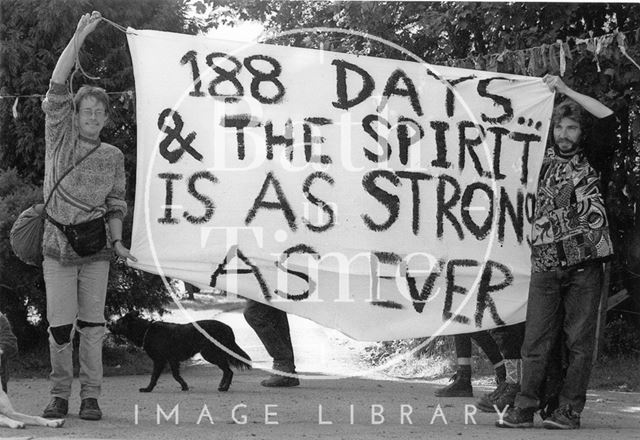 Batheaston/Swainswick Bypass protesters and their banner 1994