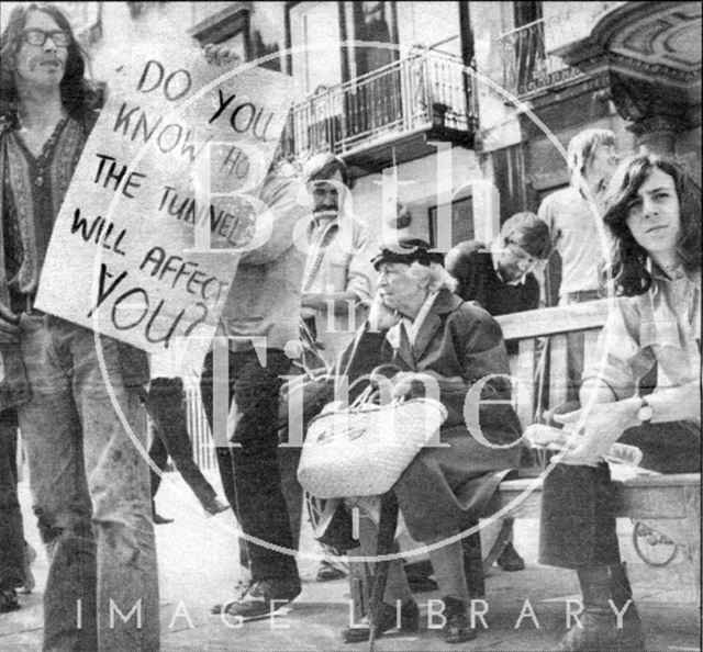 Protesters gather to oppose the Buchanan Tunnel, Bath c.1966