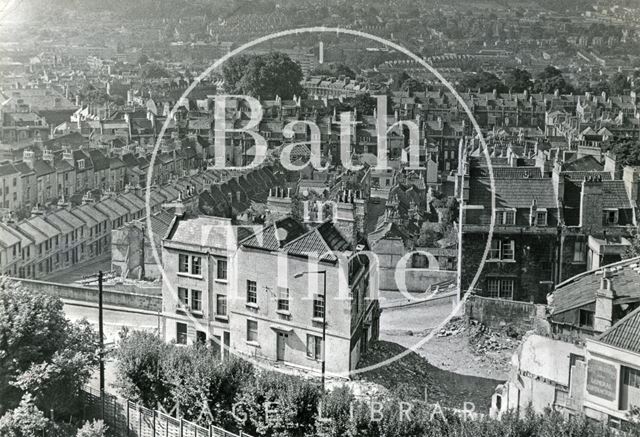 View down Ballance Street and Lampard's Buildings from Lansdown, Bath 1969