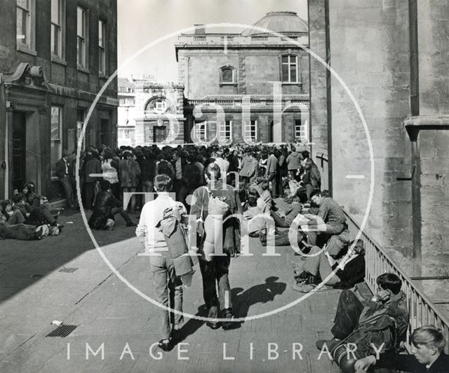 Students congregating in Abbey Church Yard in Bath 1970