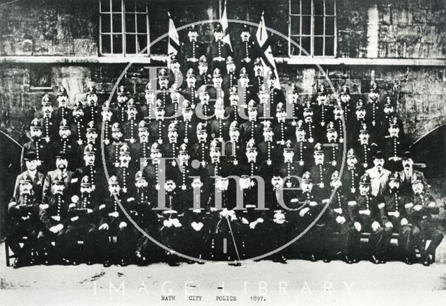 Bath City Police group portrait, rear of the old prison, Grove Street 1897