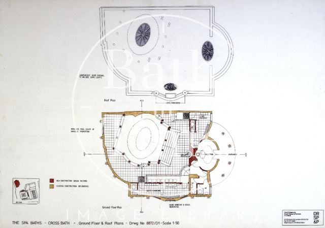 The Spa Baths - Cross Bath, ground floor and roof plans, Bath c.1989