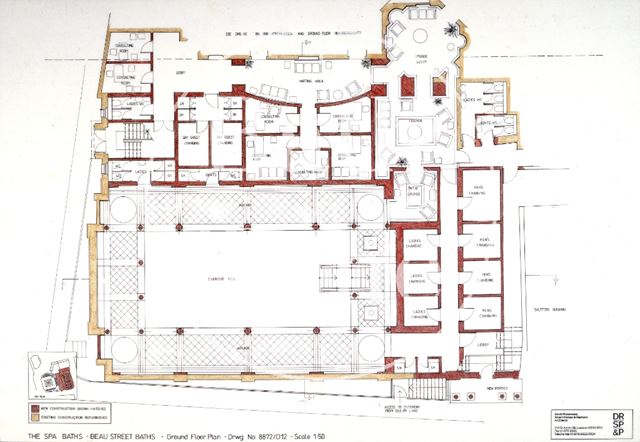 The Spa Baths - Beau Street Baths - Ground floor plan, Bath c.1989