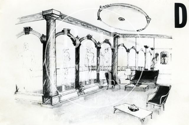 Artist's impression of the interior of the Roman Pool in the redeveloped Beau Street Bath, Bath 1988