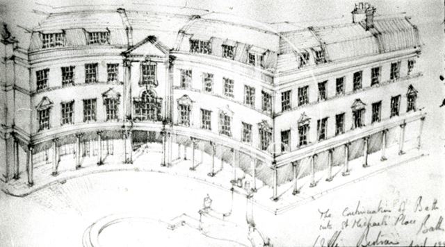 Sketch of the continuation of Bath Street into St. Michael's Place, Bath 1990